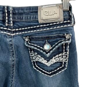 Grace In LA Jeans Junior Size 7 Blue Dark Wash Bootcut Stretch Denim Embroidered